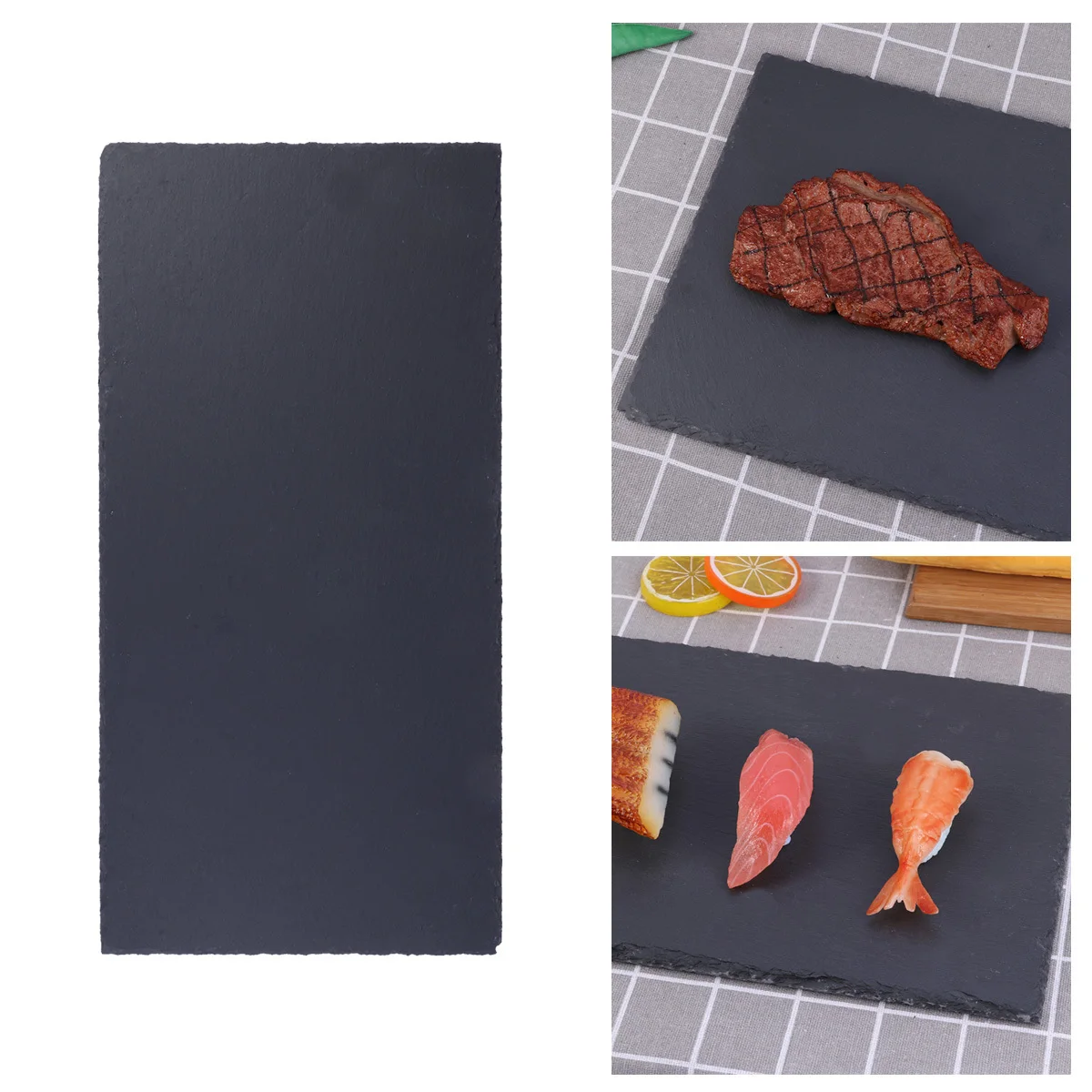 

Natural Rectangular Plate 40x20cm Black Stone Plate Cake Sushi Barbecue Pizza Fruit Tray Safe Healthy Storage