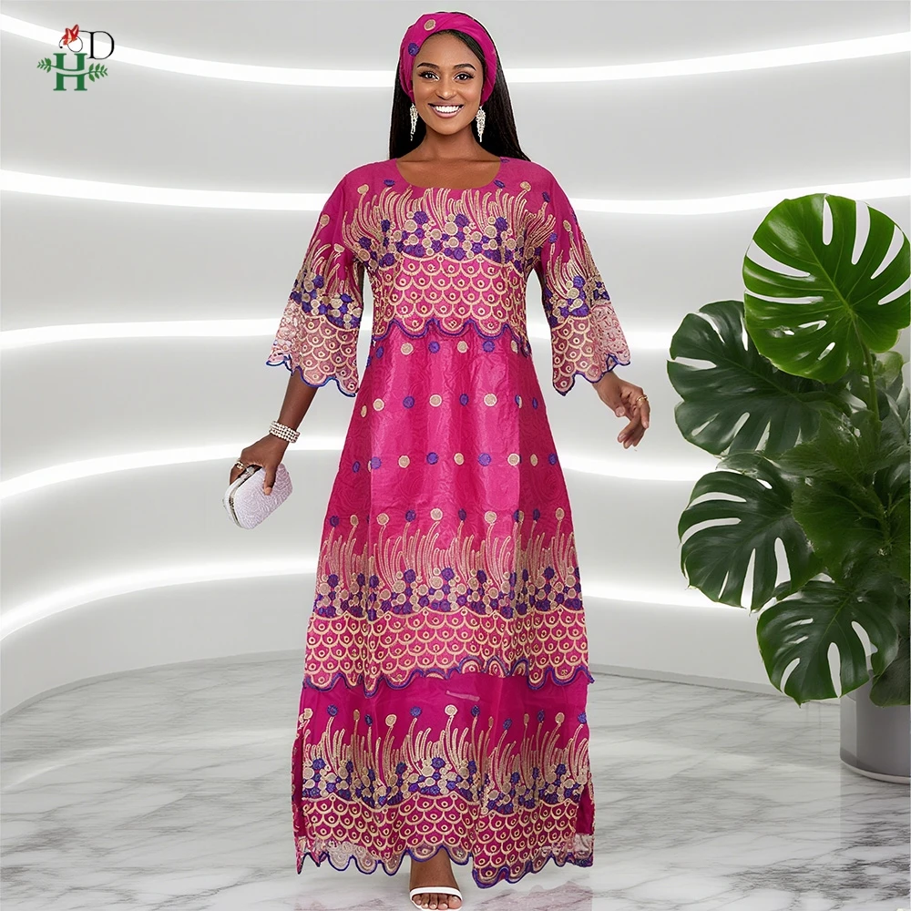 

H&D African Traditional Clothes For Woman Embroidered Bazin Riche Wedding Party Dress Robes Boubou Kaftan Djellaba Plus Size New