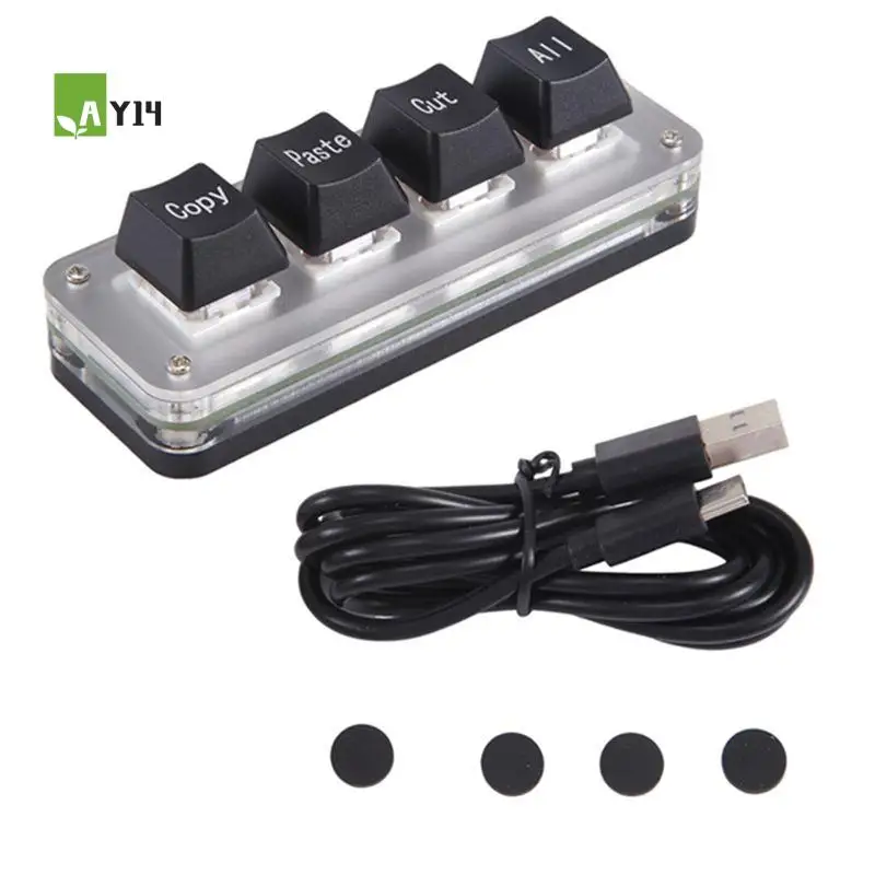 AY14 -Mini 4-Key Select Copy Paste Cut All Macro Pad Shortcut One Handed Keyboard RGB Gaming Mechanical Keyboard OSU Key