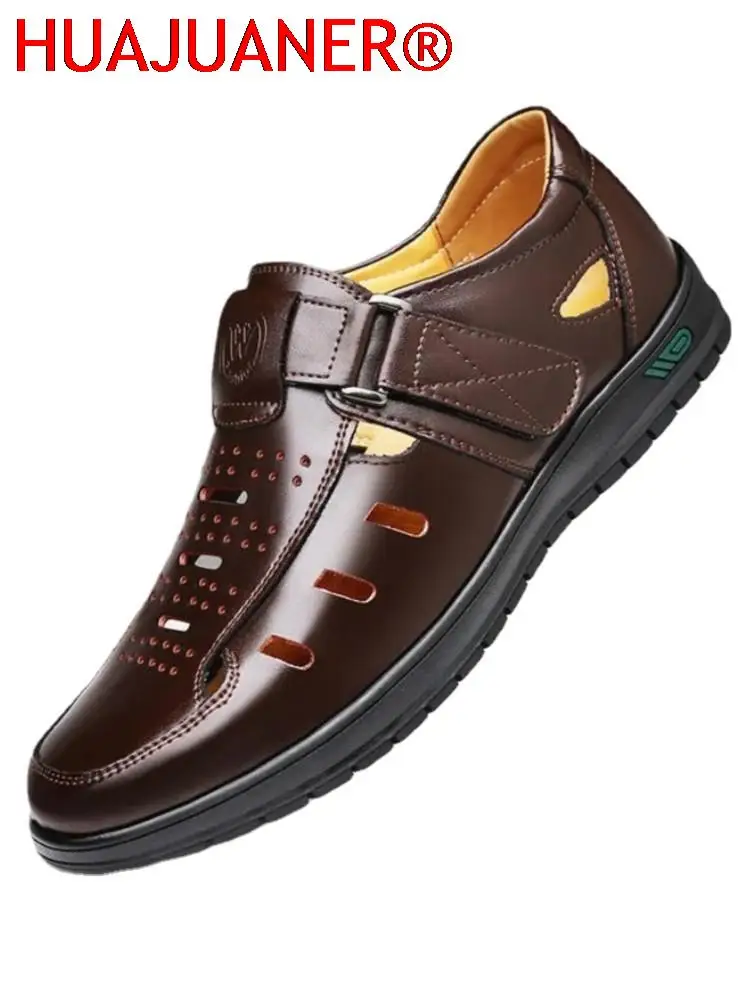 صنادل رجالية صيفية مريحة مجوفة غير قابلة للانزلاق ناعمة ومضاءة ومسامية تناسب جميع الأعمار صنادل جلدية كاجوال عصرية يمكن ارتداؤها #2