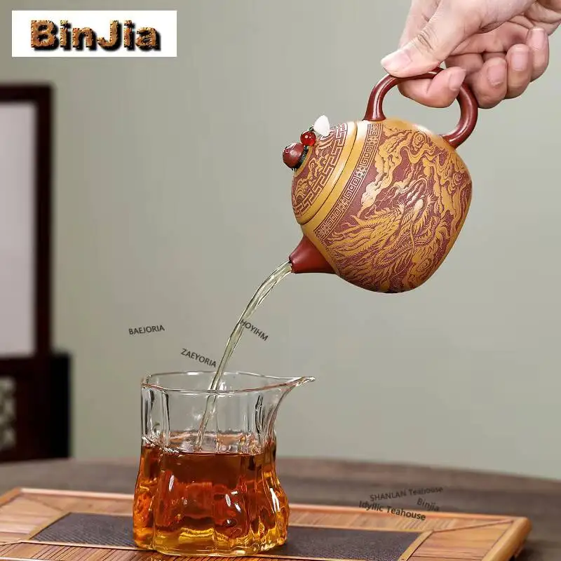 310ml Traditional Yixing Purple Clay Teapots Handmade Dragon Egg Pot Raw Ore Purple Powder Slurry Mud Kettle Zisha Tea Set Cha