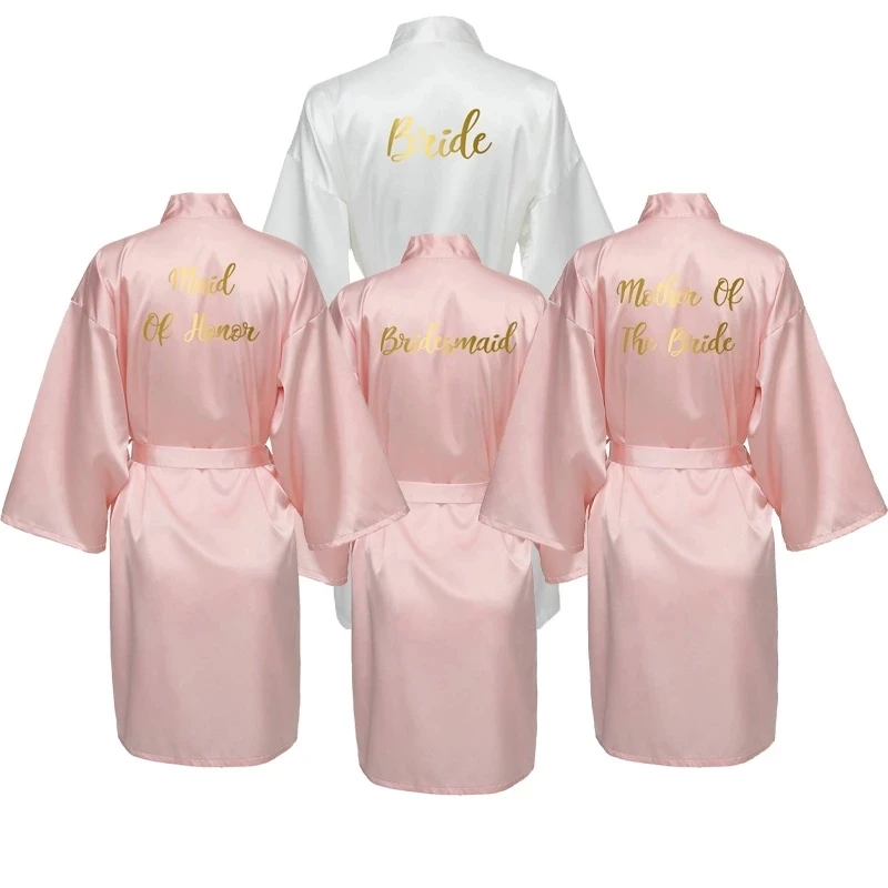 Satin Silk Bride Robe Wedding Robe Bride Bridesmaid Dressing Gown Bridesmaid White Robes Satin Gold Font Gown