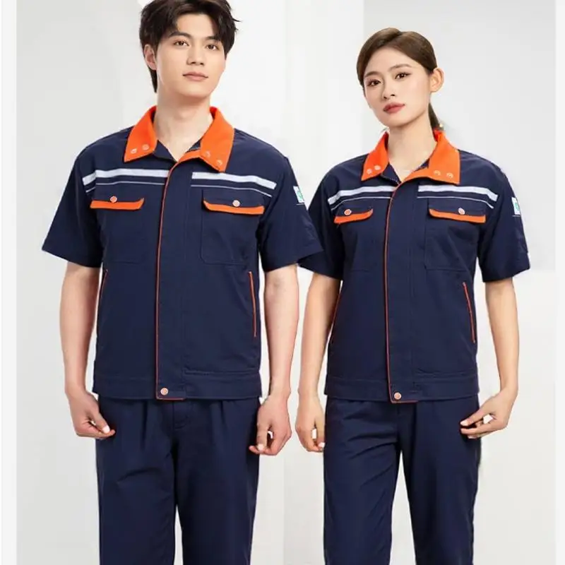 Summer Men's Workshop Workwear Suit Uniform Customized Personalized Printed Logo Cotton Jacket For Patchwork Repair Workers