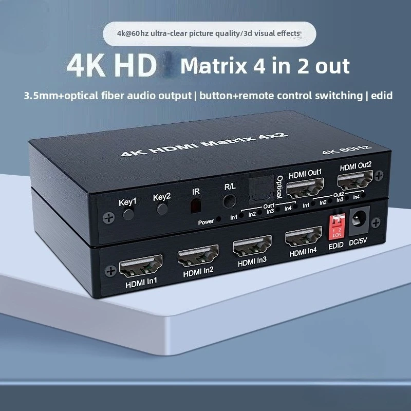 4K 60Hz 2x2 HD Matrix 2 in 2 Out HD Switcher Splitter Audio Extractor Video Converter for PS4 Laptop PC To TV Projector