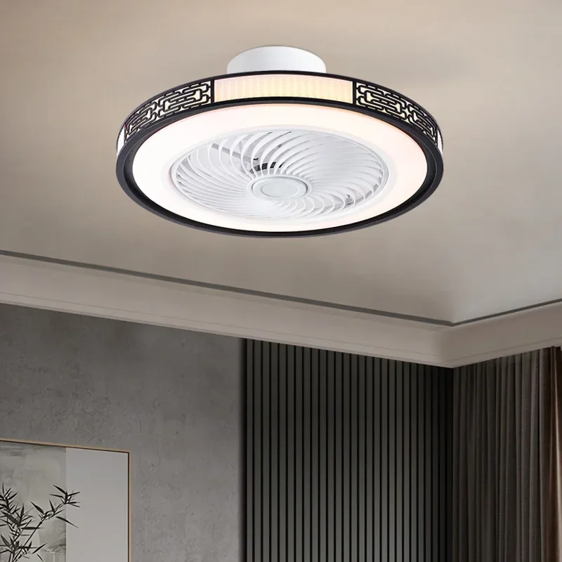 새로운 중국식 팬 조명 식당 침실 검정색 팬 날개 샹들리에