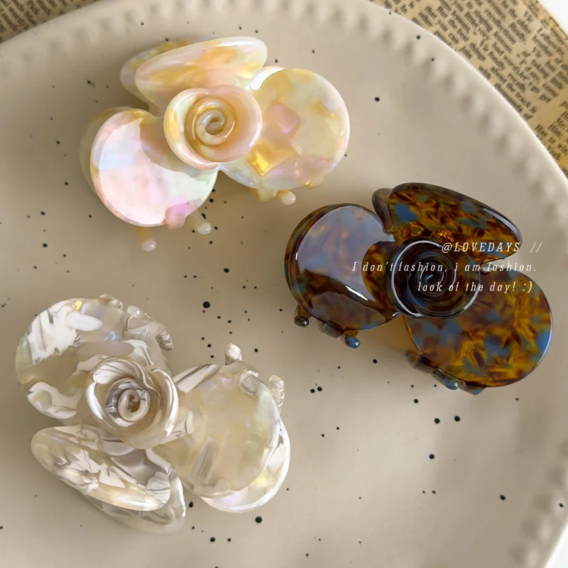 

Hair Claw Medium Acetate Camellia Retro Elegant Half Up for Women French Vintage Lightweight Durable Chic Classic