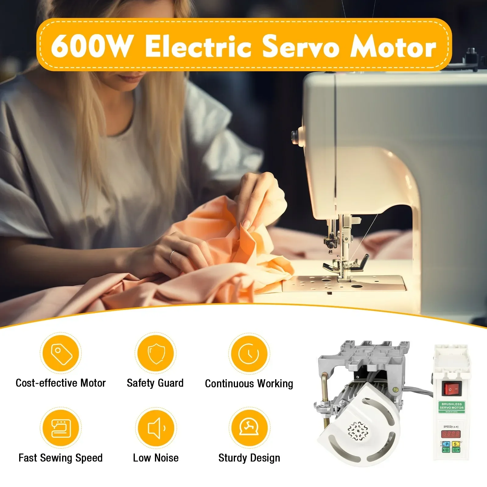 

Industrial Electric Brushless Sewing Machine Servo Motor, 500-4500rpm Adjustable Low Noise Sewing Machine Parts with Controller