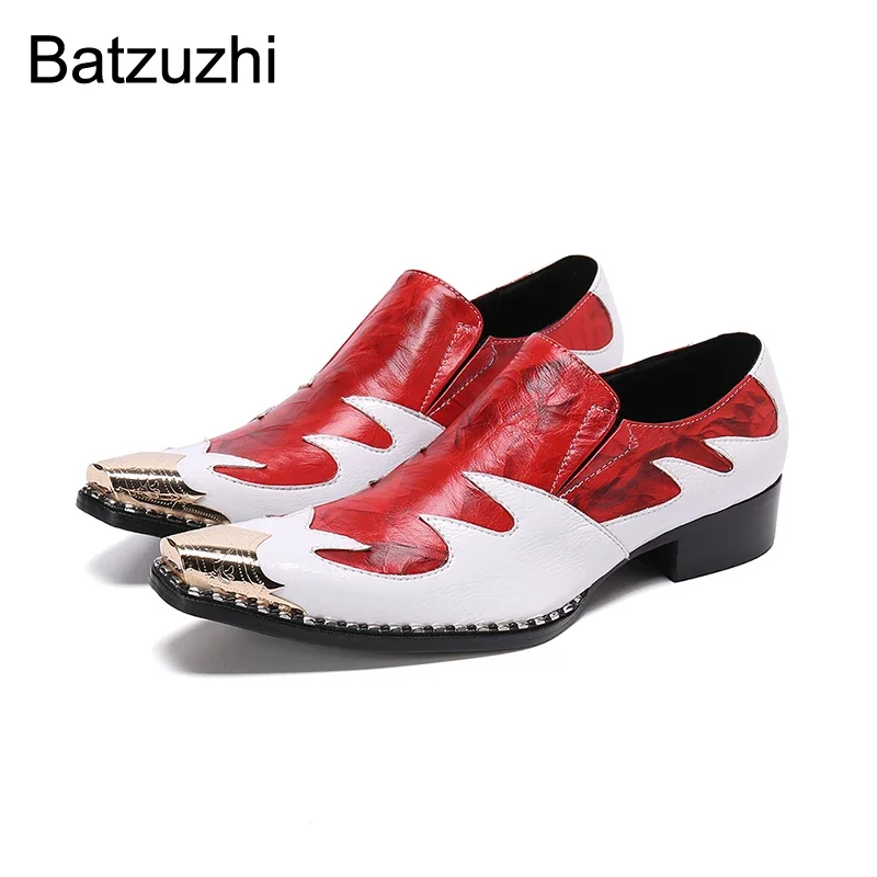 

Batzuzhi Luxury Handmade Men's Shoes Designer's Iron Toe Genuine Leather Dress Shoes Men Red Party and Wedding Zapatos Hombre