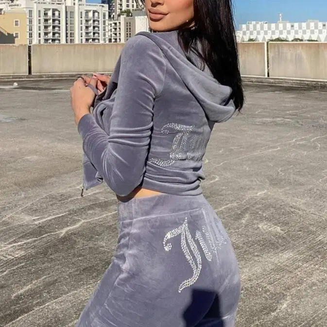 2025 الخريف الشتاء المرأة البلوز مجموعة بلون عادية بسيطة مقنعين 2 قطعة مجموعة موضة رياضة الركض امرأة بانت مجموعات #2