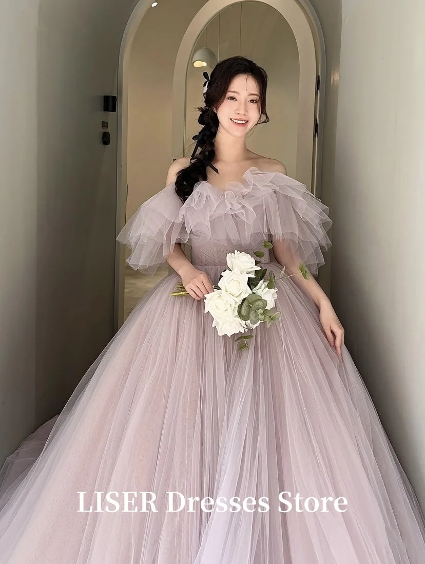 

LISM Фиолетовые сказочные вечерние платья с открытыми плечами для фотосессии Длинные элегантные платья из мягкого тюля для выпускного вечера 저체레스 Настроить корсеты