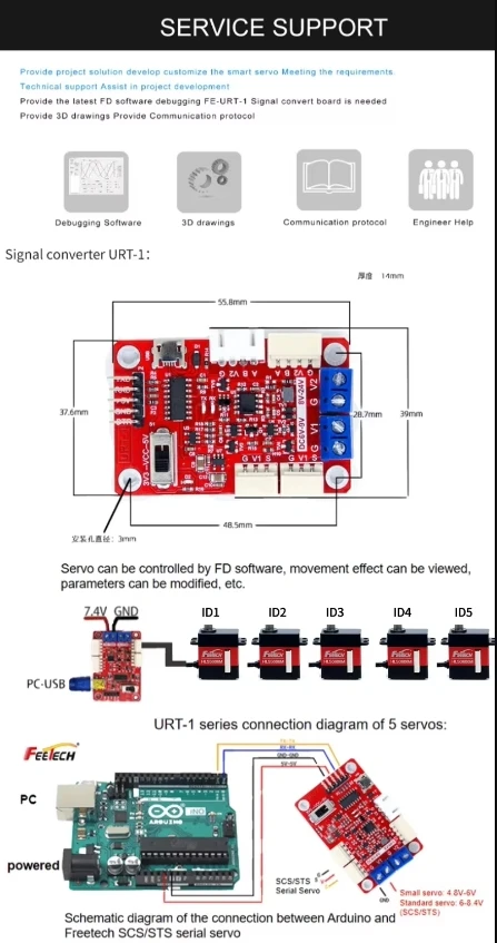 Servo à engrenages métalliques de haute précision 6V 6kg avec contrôle de force Feetech HLS3606-C001