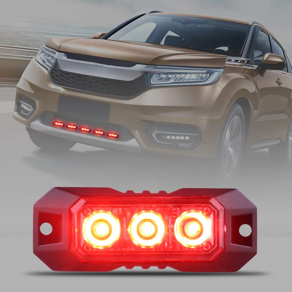 Luces Estroboscópicas de Advertencia para Parrilla de Coche, 3 LED, Luces Intermitentes de Emergencia para Remolque, Camión, Policía, Luces Estroboscópicas de Seguridad para Coche, Lámpara de Señal Roja, 12-24 V