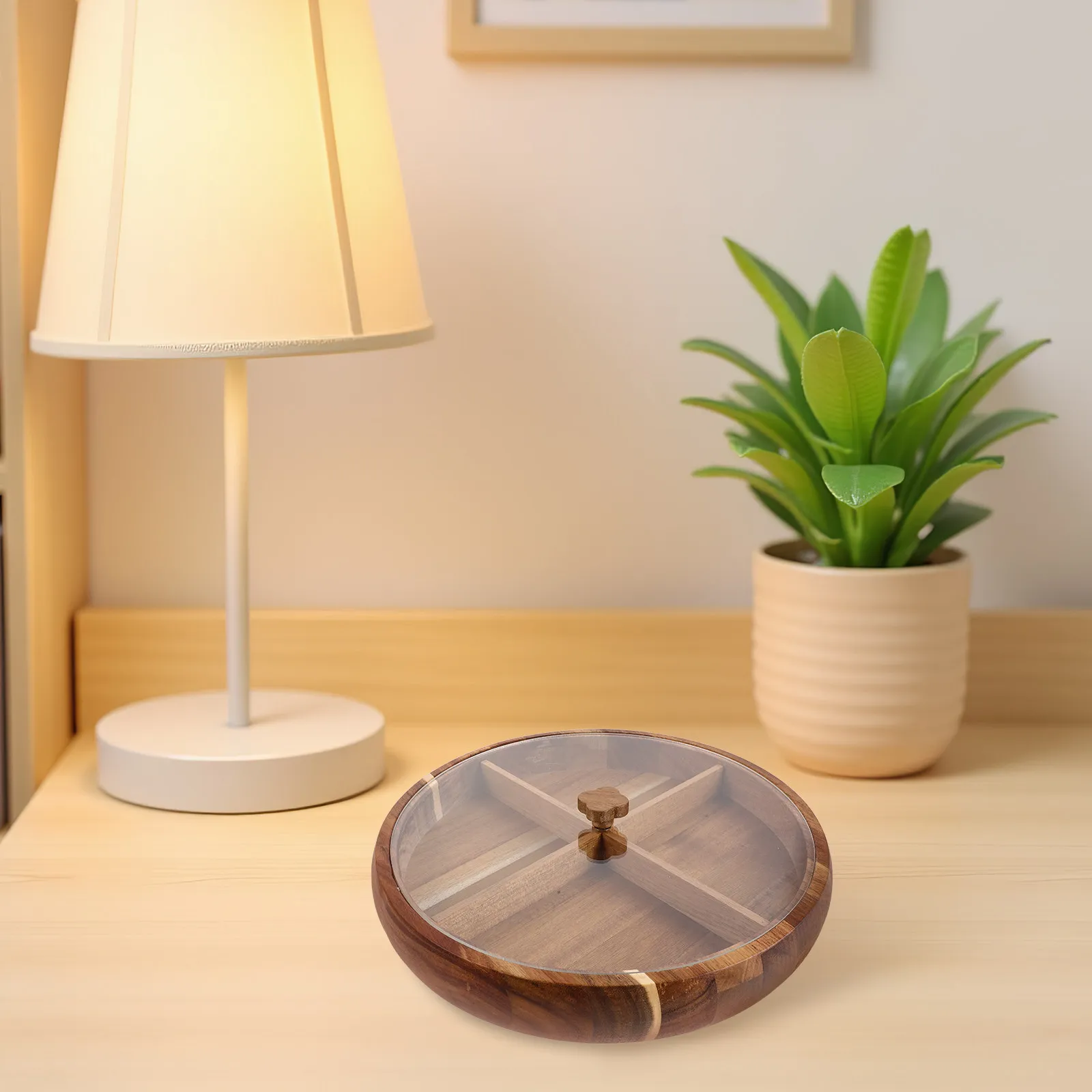 

Wooden Serving Tray Dividers Round Snack Organizer Platter Nuts Dried Fruits Candies Wood Compartment Tray Party Holiday