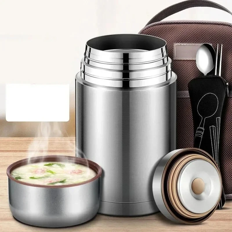 800ml/1000ml Food Thermal Jar Vacuum Insulated Soup Thermos Containers 316 Stainless Steel Lunch Box with Folding Lunch Box