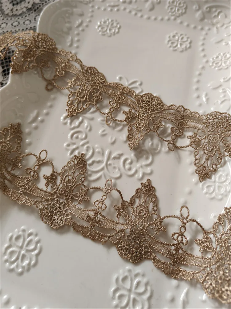 5YARDS/LOT 5CM Wedding Dress Fluorescent Lace Tower-type Gold Thread Embroidery Lace Accessories Trim 20200606SOMELACE