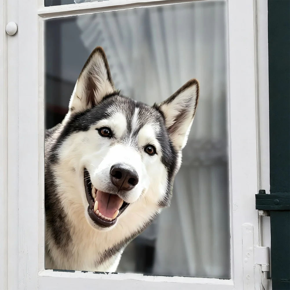 Reusable Static Cling Decal with For HUSKY Dog Image for Glass 29x33cm PVC Material Waterproof Indoor Window Decoration Option