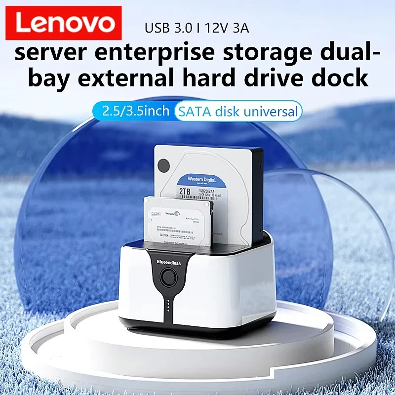 

Lenovo 2 Bay HDD Box Case HDD Docking Station SSD Case Dual Bay Offline Clone SATA to USB 3.0 Adapter for 2.5 3.5 SSD Disk