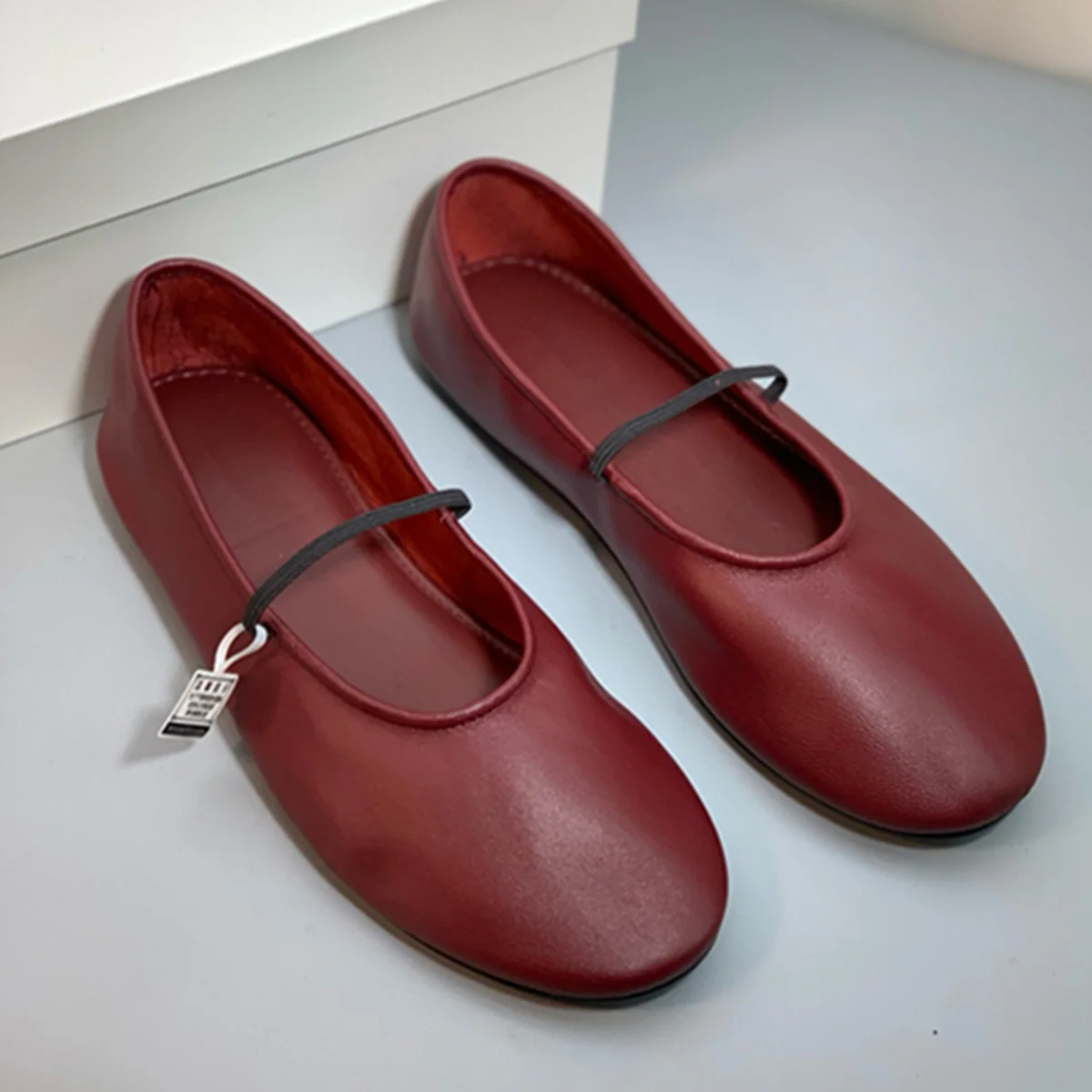 

Jenny&Dave Nordic Minimalist Burgundy Sheepskin Flat Shoes Fashion Ladies French Elegant Mary Jane Shoes Loafers For Women