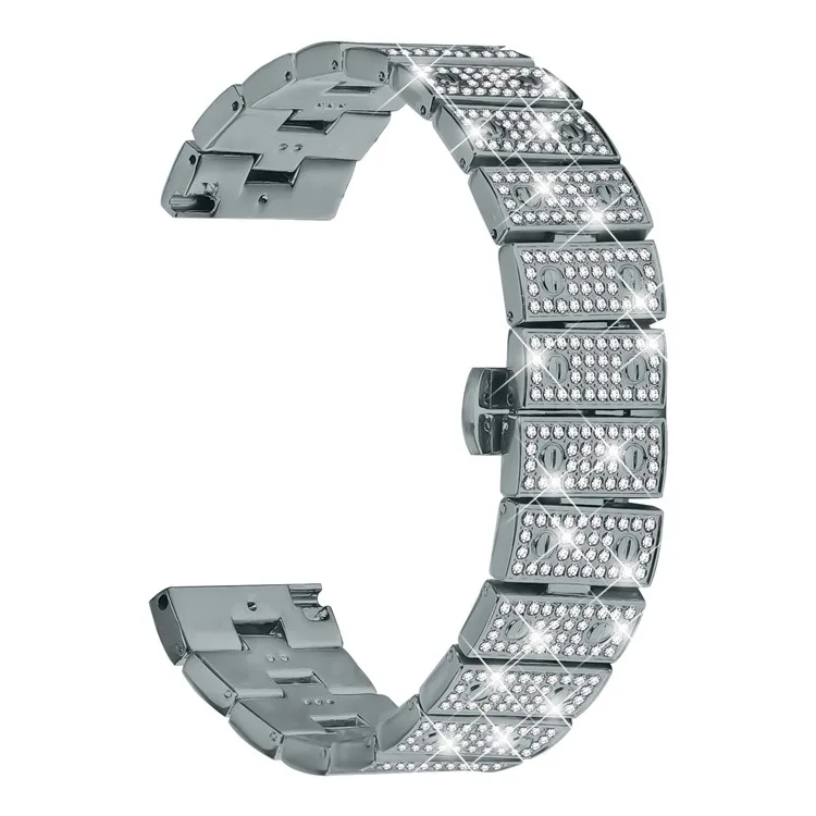 

For Haylou RT2 LS10 Watch Band Alloy Metal Rhinestones Decor Strap with Butterfly Clasp - Titanium