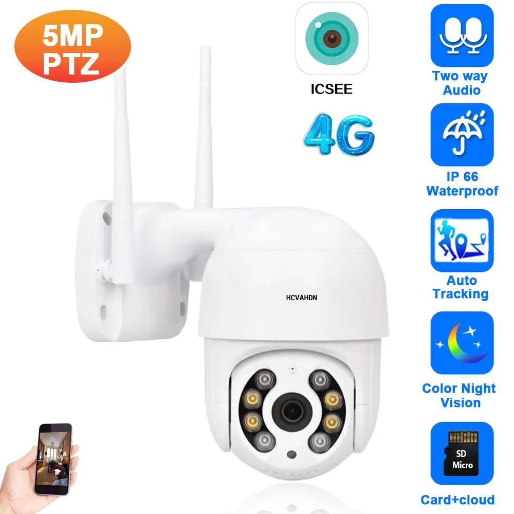 

5MP 4G Sim Card PTZ IP Camera Outdoor Human Auto Tacking CCTV Security Camera Wireless Two Way Aduio Surveillance Camera ICSEE