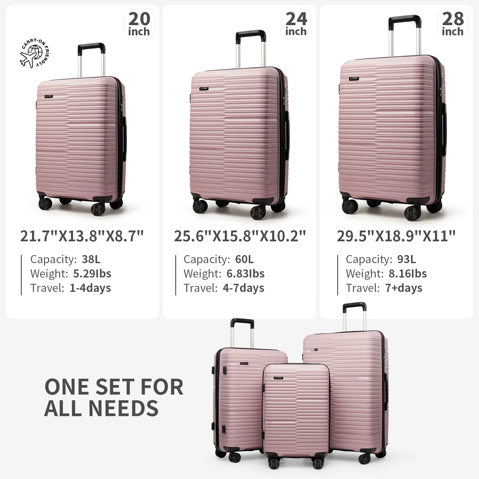 3PCS Suitcase with Wheels, Carry on Luggage 22x14x9 Airline Approved, 20 24 28 Inch Travel Suitcase Set 23 KG Large Hand Luggage