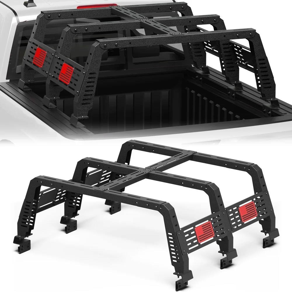 Truck Bed Rack for Full Size Trucks Without Bed Rails Overland Bed Rack with Adjustable Width Carbon Steel with E Coating &