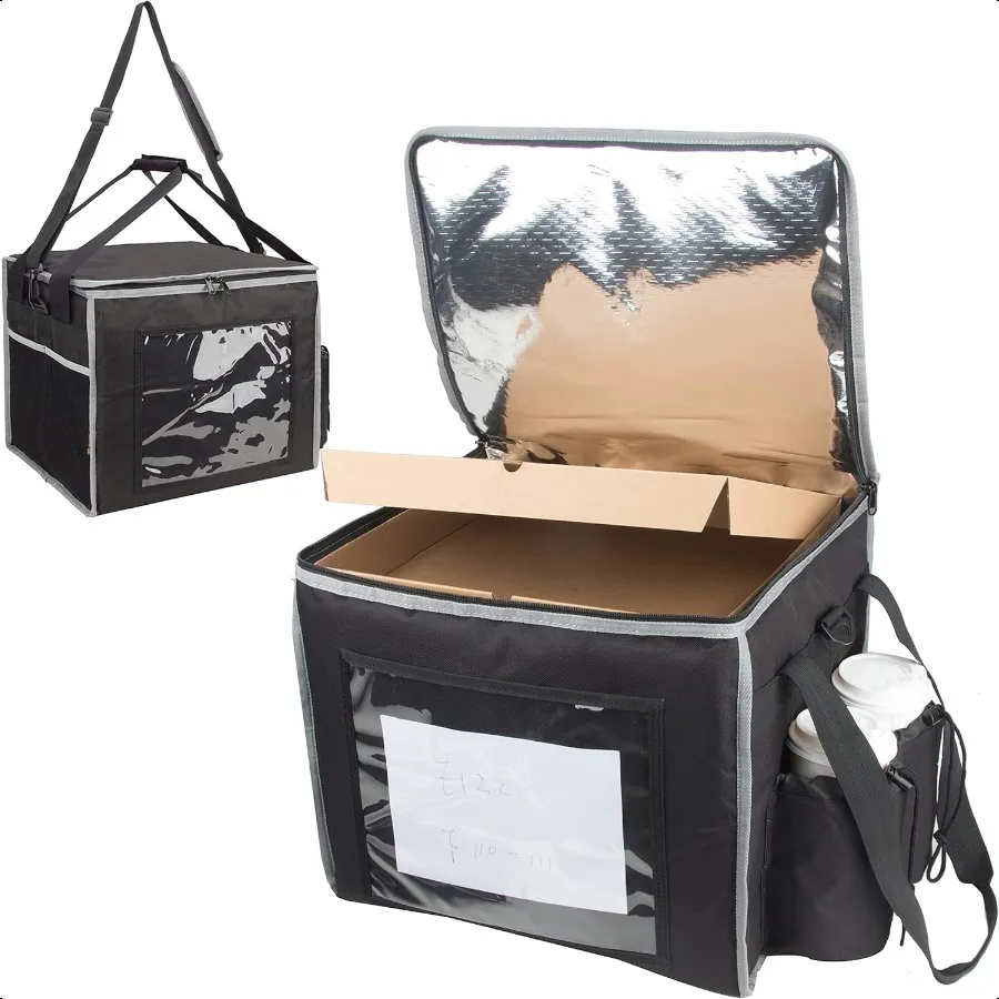 Borsa per la consegna di cibo isolata con portabicchieri adatta per pizza da 14 pollici Borsa per la consegna di cibo per pizza resistente pieghevole per la ristorazione in campeggio Res