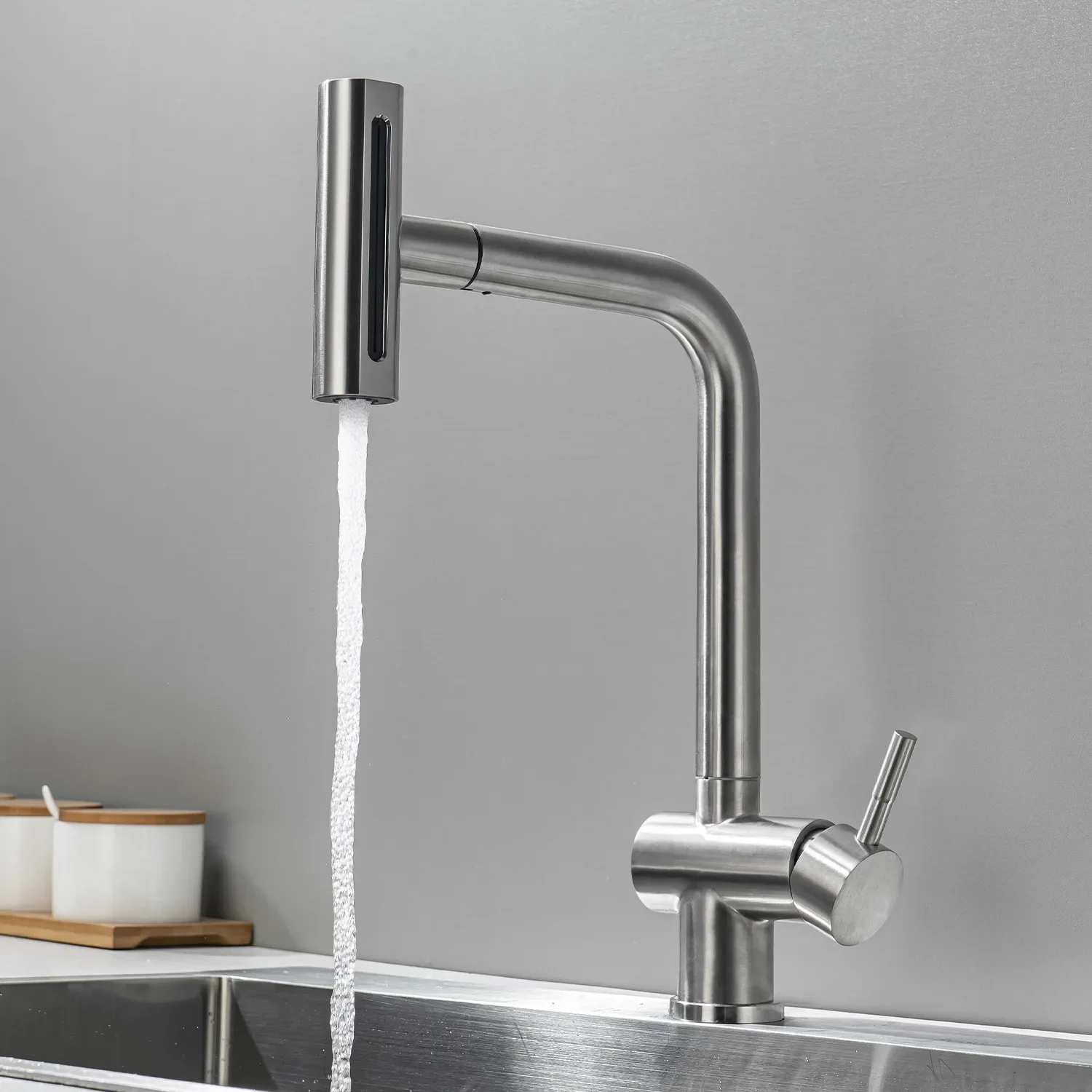 304 stainless steel kitchen pull-out waterfall faucet four-function shower sprinkler sink washbasin faucet