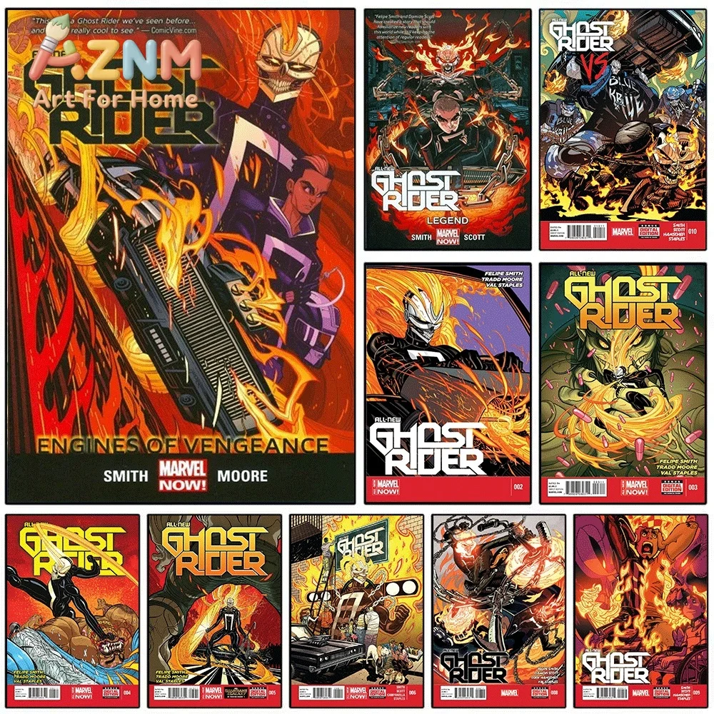 AZNM All-New Ghost Rider Engines of Vengeance Comic Collage Canvas Wall Art Unframed Print, Superhero Poster for Bedroom Livin