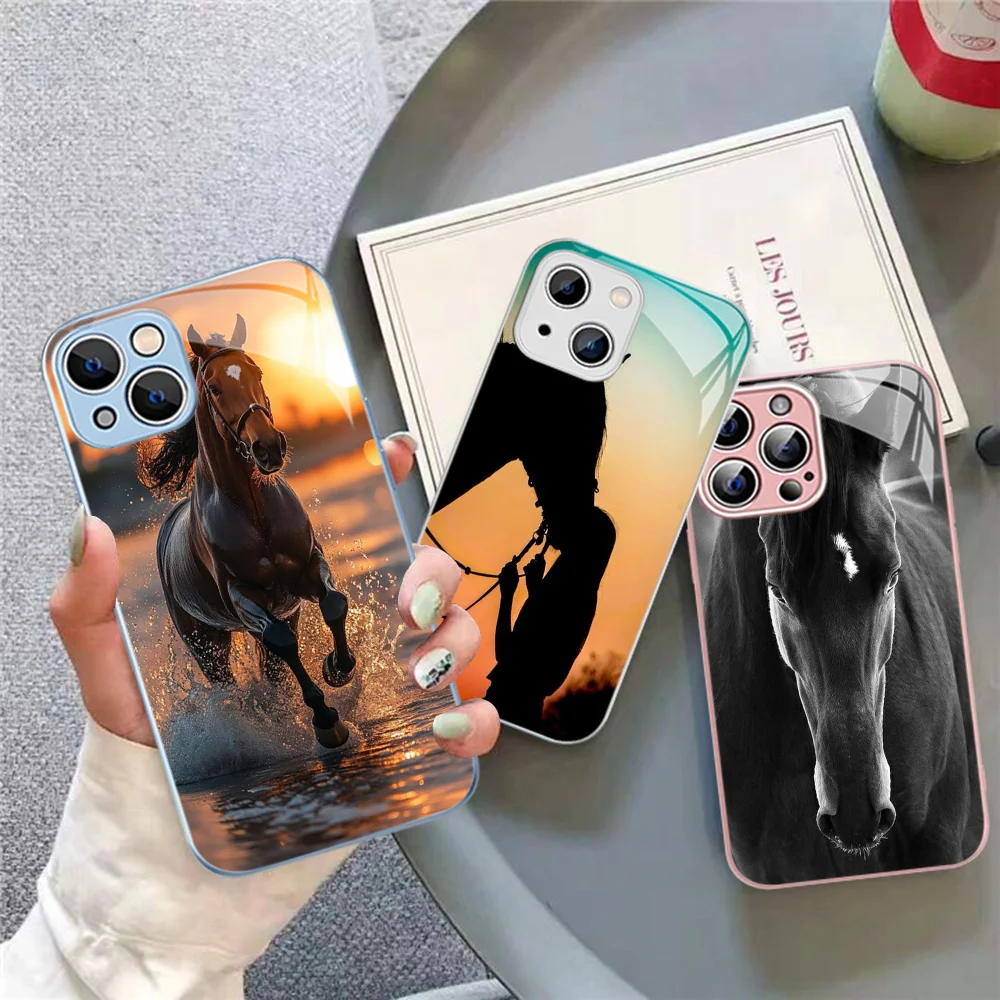 

Horse Phone Case Tempered Glass For iphone 14 13 12 11 Pro Mini XS MAX 14Plus X XS XR Cover