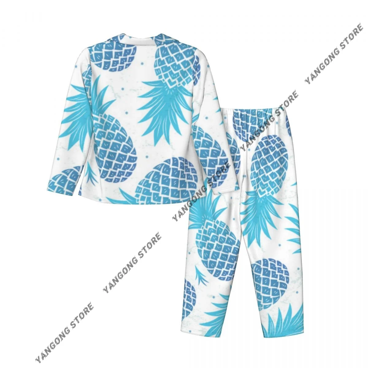طقم بيجامات نسائية كلاسيكية على شكل أناناس مكون من قطعتين ملابس نوم بأزرار سفلية وأكمام طويلة #4