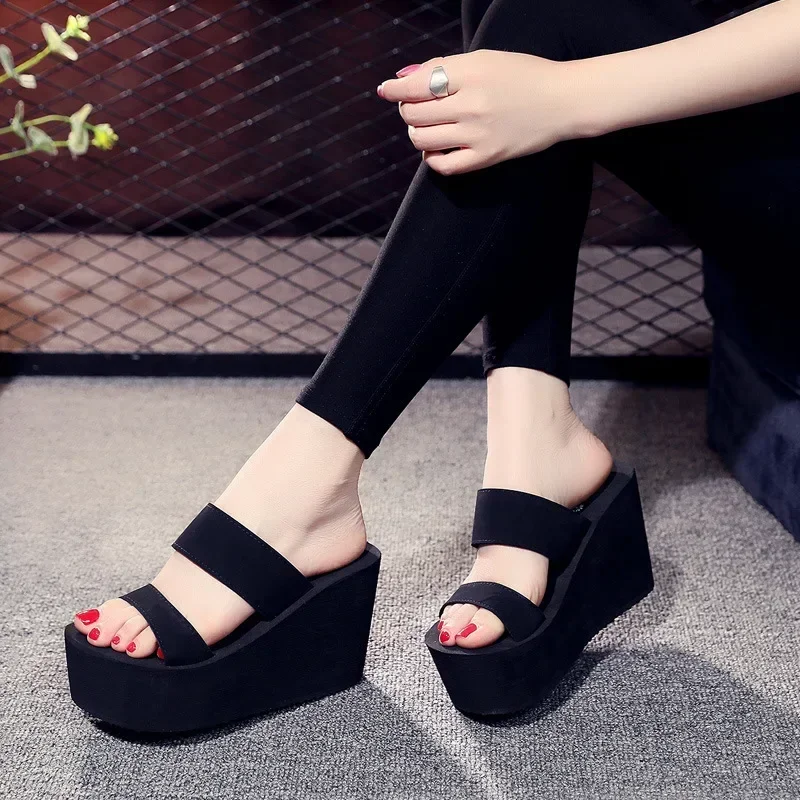 Wedge Heel Thick Sole Lady Sandals Summer Casual High Heels Women Shoes Sexy Pumps Fad Flip Flops Solid Sandals Women Slippers