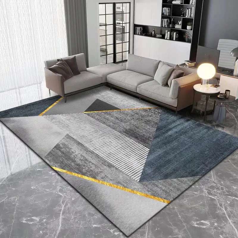 Geometric Gold Line Rugs Living Room Sofa Coffee Table Carpet Light Luxury Bedroom Decoration Floor Mat Fluffy Soft Lounge Rug