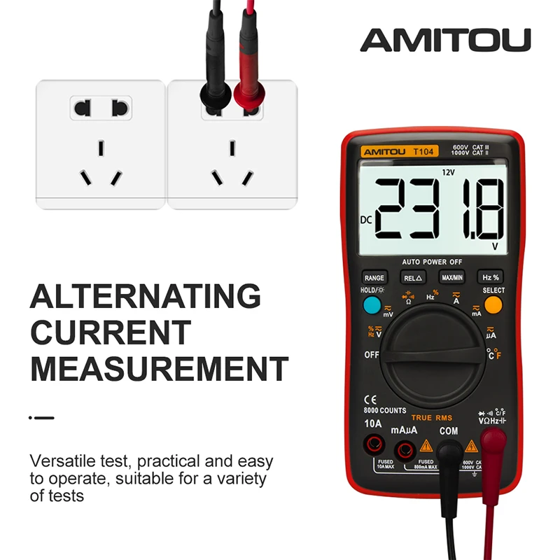 AMITOU T104 8000 Count Digital Professional Multimeter Current Voltage Meter Capacitance Meter Electrician Tester Multi Measures