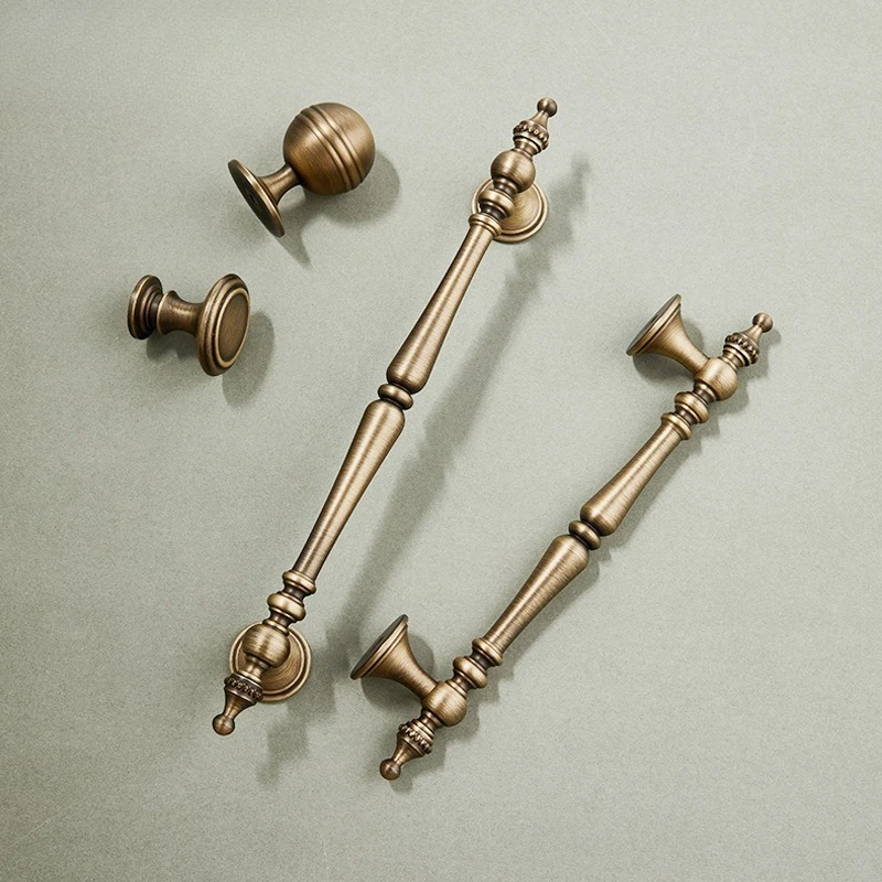 New Chinese Retro Wardrobe Door Handle Nordic Antique Bronze Light Luxury Cabinet Shoe Cabinet Solid Brass Long Handle