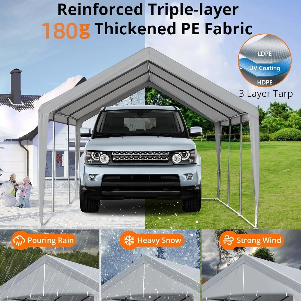 Carport Car Port Canopy 13x20 Ft Heavy Duty, Portable Garage Shelter with Removable Sidewalls, Metal Frame, All Weather Carport