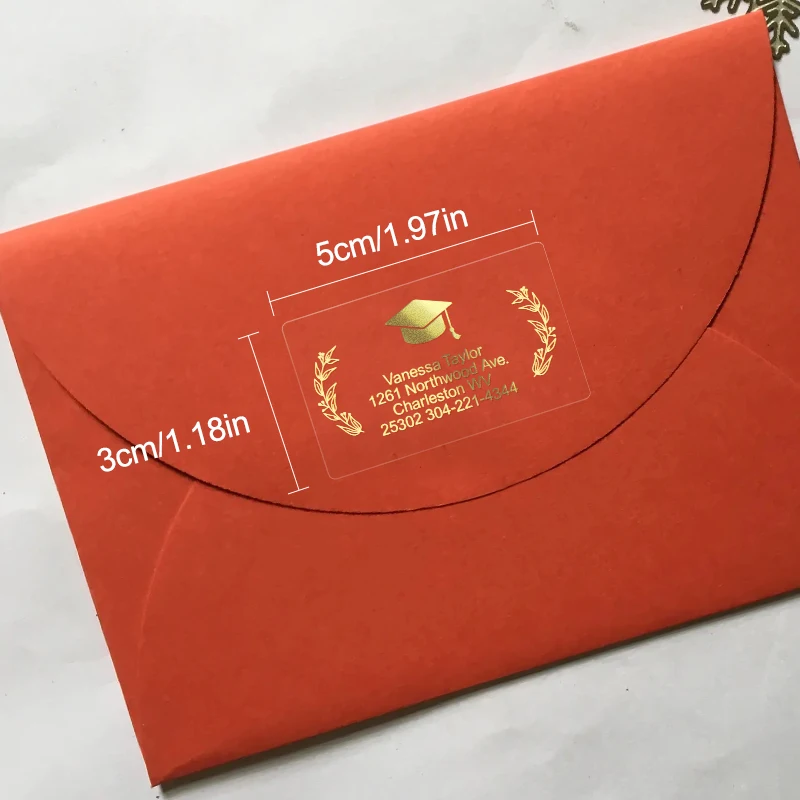 ‌Custom Gold Foil Graduation Labels - Transparent Waterproof Stickers for 2025 Party Decor, Personalized Souvenirs & Event