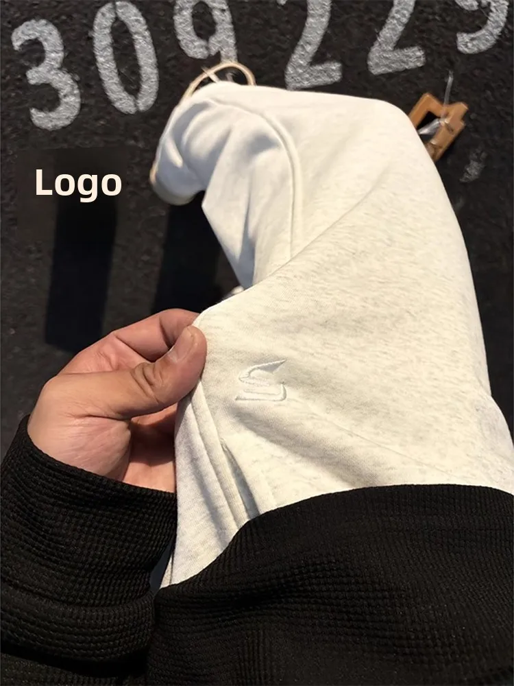 

Мужские спортивные брюки Thiened Fce свободного кроя, прямые, зимние, плотные, в американском стиле, с белым цветочным узором