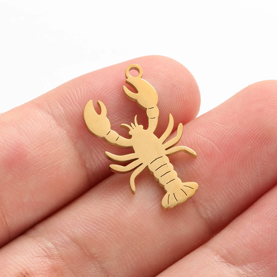 5 Stück goldfarbene kleine Anhänger mit Tiermotiven, Schmetterling, Giraffe, Vogel, Edelstahl, Meereslebewesen-Anhänger für die Schmuckherstellung, Halsketten-Charms – Detail 22