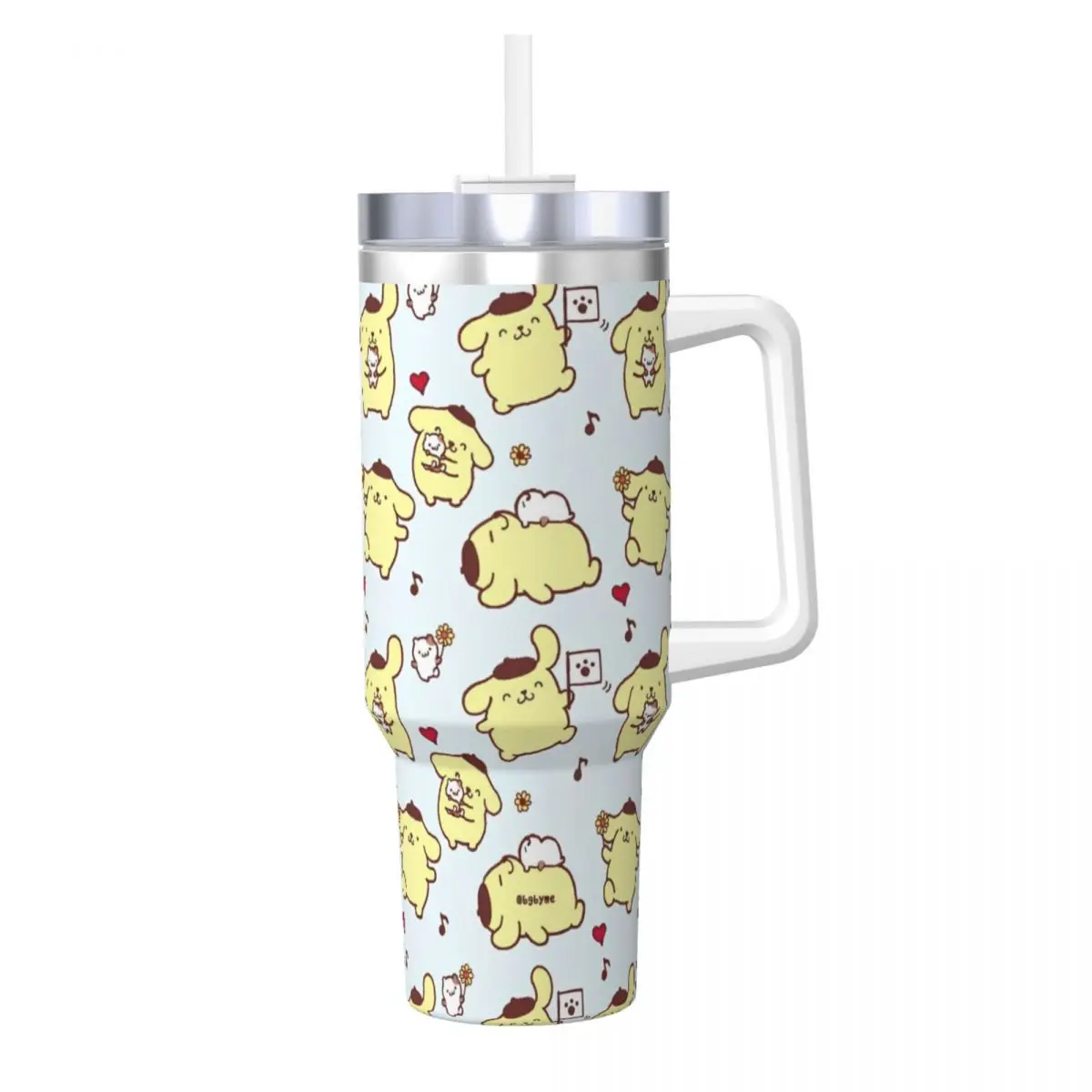 Stainless Steel Tumbler MINISO Cute Pom Pom Purin Kawaii Coffee Mug Leakproof Cold and Hot Car Mugs Driving Graphic Water Bottle