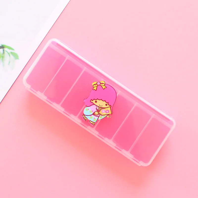 Kawaii Hello Kitty Weekly Pill Box Sanrioed Little Twin Star Keroppi Pill Case Travel Medicine Storage Drug Dispenser