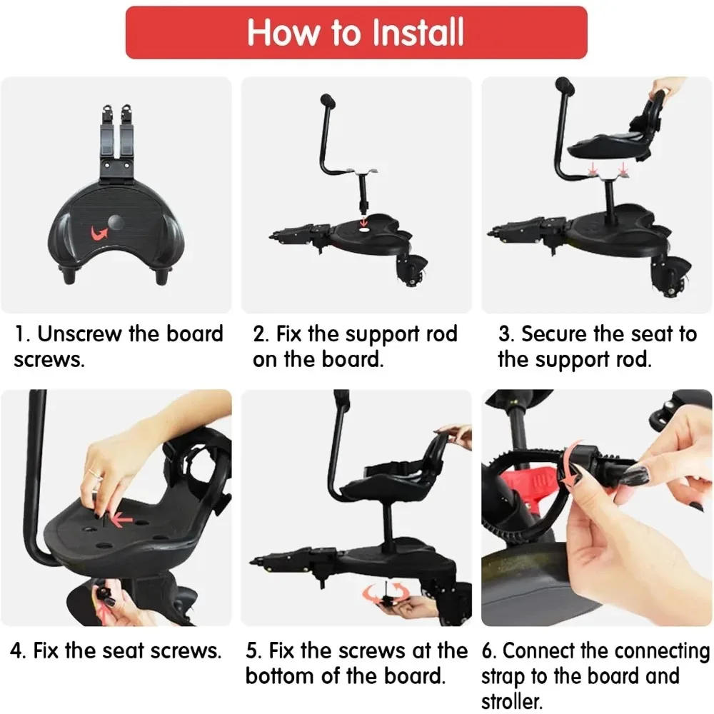Universal 2-in-1 Stroller Board Child Rider Stroller Attachment with Saddle Detachable Seat & Standing Platform Easy to Use view 4
