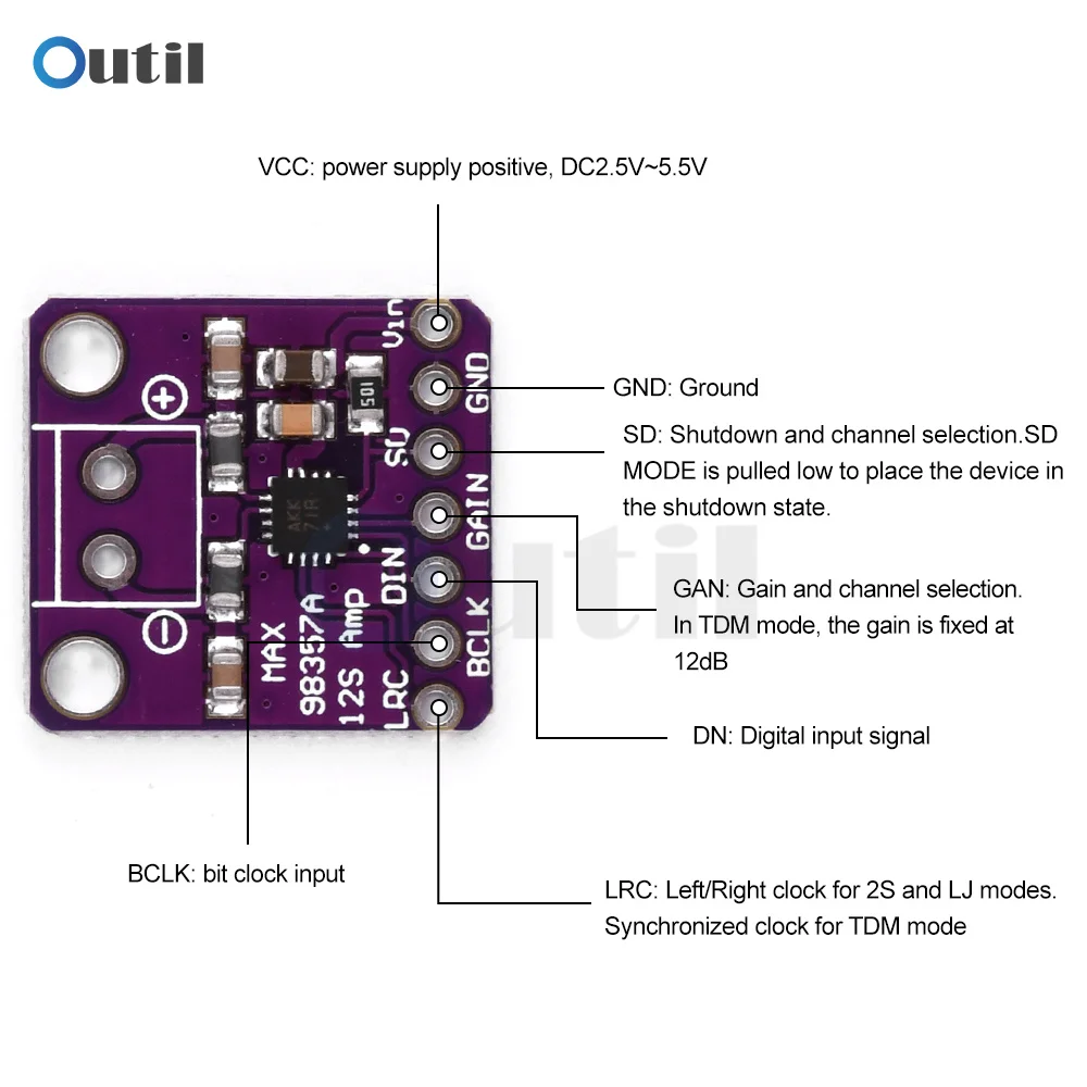 MAX98357 I2S papan Amplifier 3W, papan sirkuit modul dekoder DAC Kelas D untuk Raspberry Pi ESP32