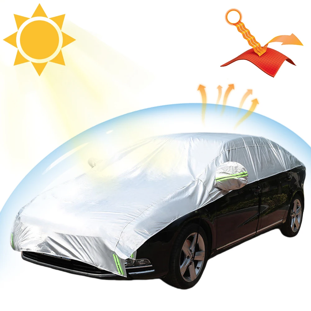 Rainproof Sunshade Cover Half Car Cover Sun UV Protection Oxford Dustproof Snowproof Car Body Cover Exterior Car Protector Cover