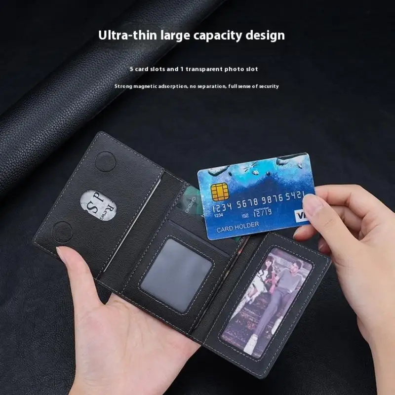 1 قطعة بولي Leather حافظة للبطاقات الجلدية Magsafe محفظة حمل بطاقات للهاتف 16 15 12 13 14 Pro Max Plus محفظة هاتف مغناطيسية صغيرة ثلاثية الطي
