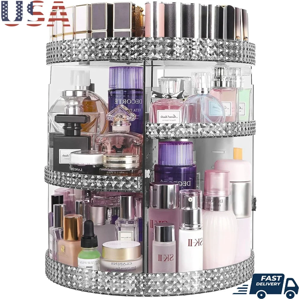 

360 Degree Rotating Makeup Organizer Extra Large Capacity Acrylic Cosmetic Storage 7 Layer Adjustable Skincare Organizer