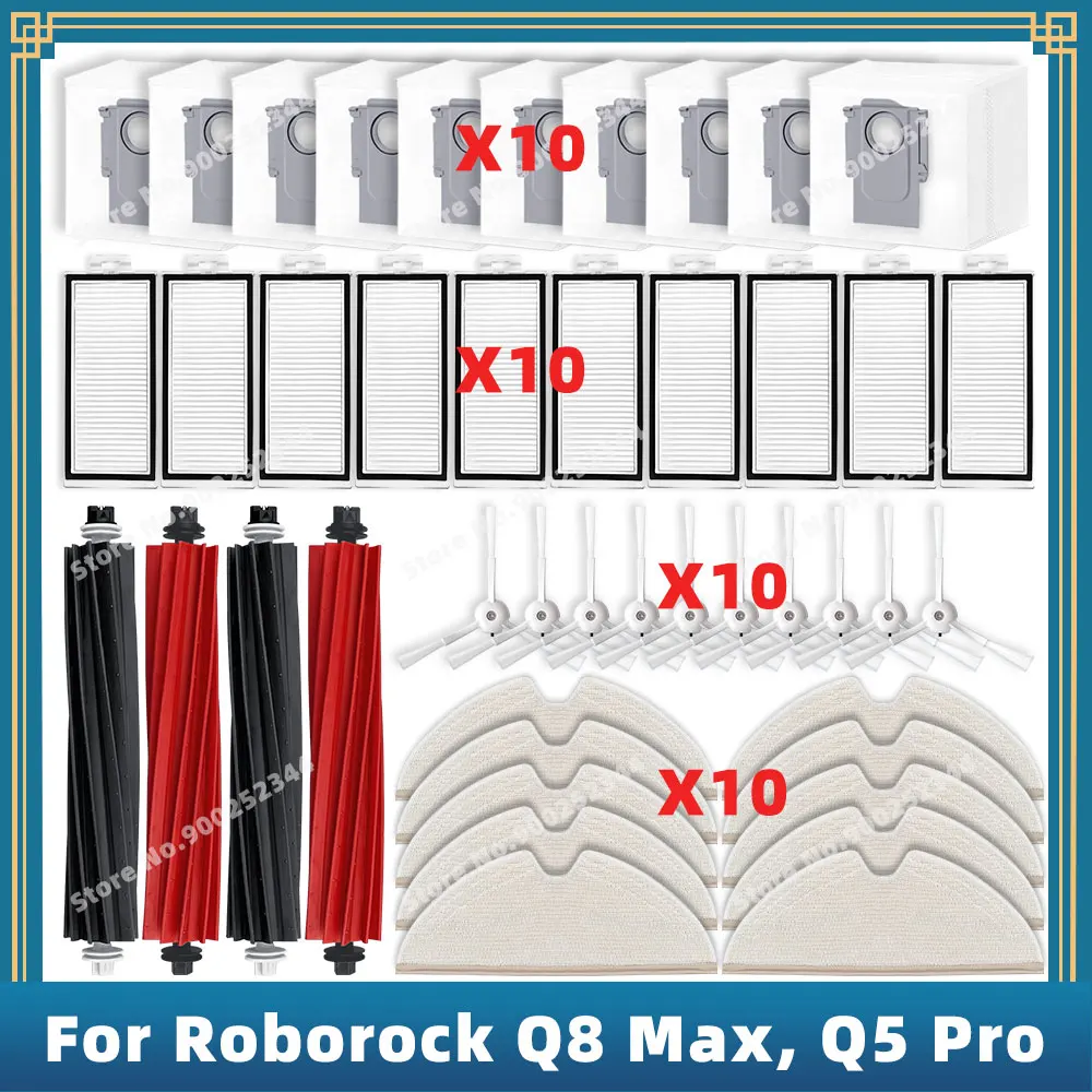 Compatible For Roborock Q8 Max, Q8 Max+, Q5 Pro, Q5 Pro+ Replacement Parts Accessories Main Side Brush Hepa Filter Mop Dust Bag