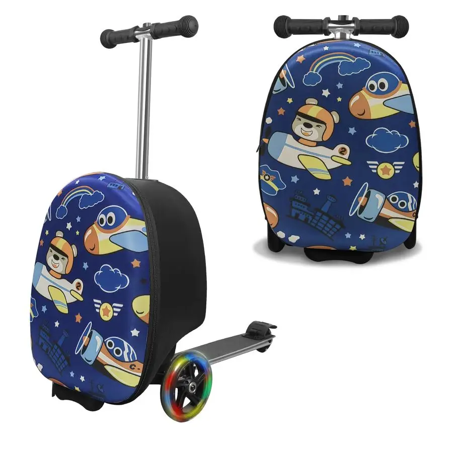 

Suitcase for Kids with LED Wheels, Lightweight amp Foldable Scooter Luggage for Travel