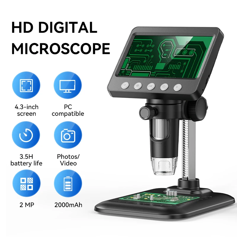 4.3inch 2MP 1080P 50-1000X Zoom Handheld Endoscope CMOS Borescope Inspection Digital Microscope Magnifier For PCB Check