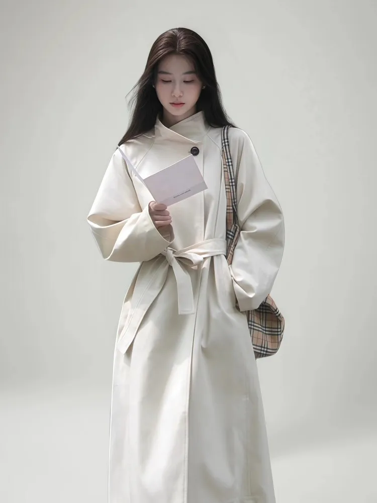 

Свободная темпераментная ветровка средней длины для женщин, повседневное высококачественное осенне-зимнее модное пальто w964